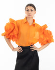 Double Layered Ruffles statements sleeves shirt top in orange