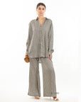 Black and White Letter D Houndstooth Print Shirt and Trousers Co-ords in black