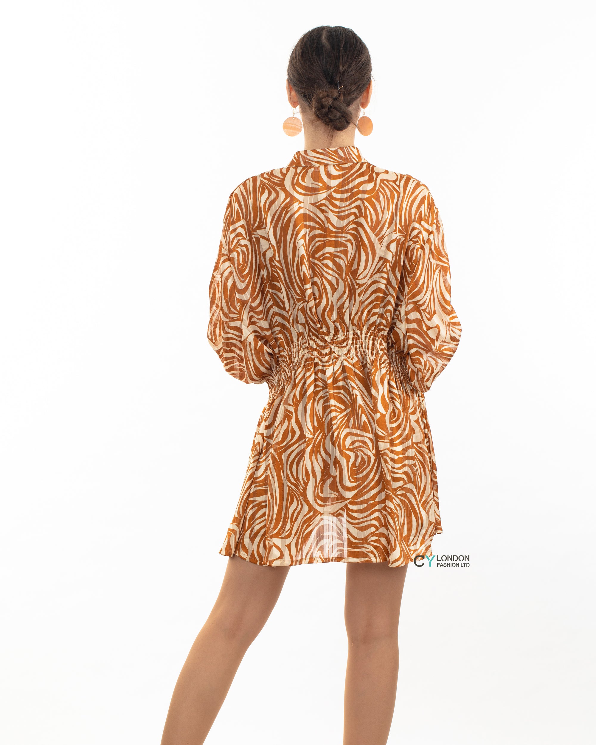 Gold Scarf Print Mini Shirt Dress