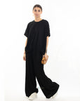 Oversized comfort stretch-jersey top and Relaxed-fit trousers in Black