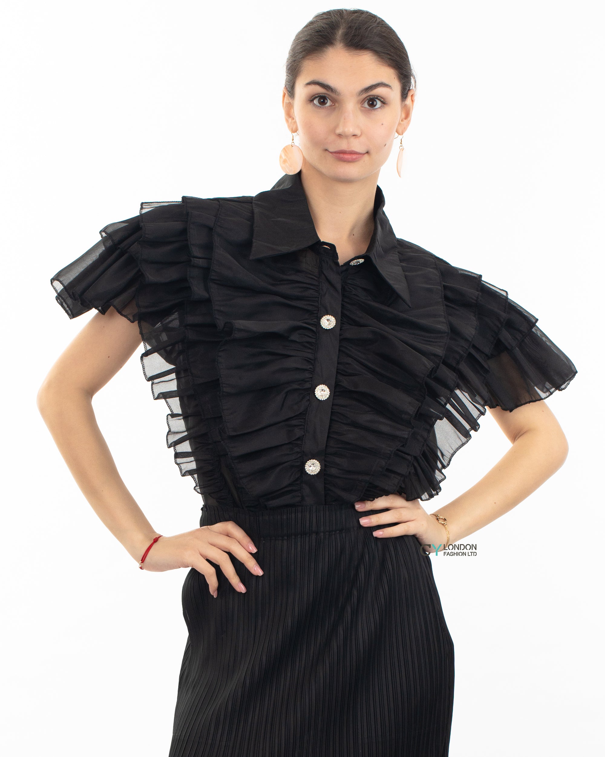 Multi Ruffle Layer design Blouse in Black color