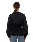 Ruffle design around chest and hem cotton shirt in Black