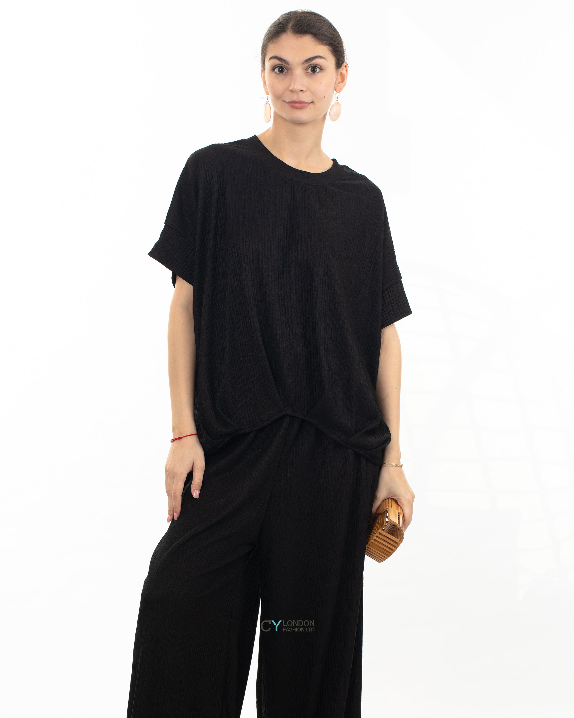 Oversized comfort stretch-jersey top and Relaxed-fit trousers in Black