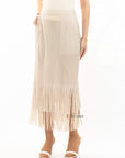 Pleated Midi Skirt with multi fringed tassel hem design in white