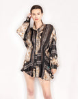 Black and Gold Scarf Print Shirt Dress