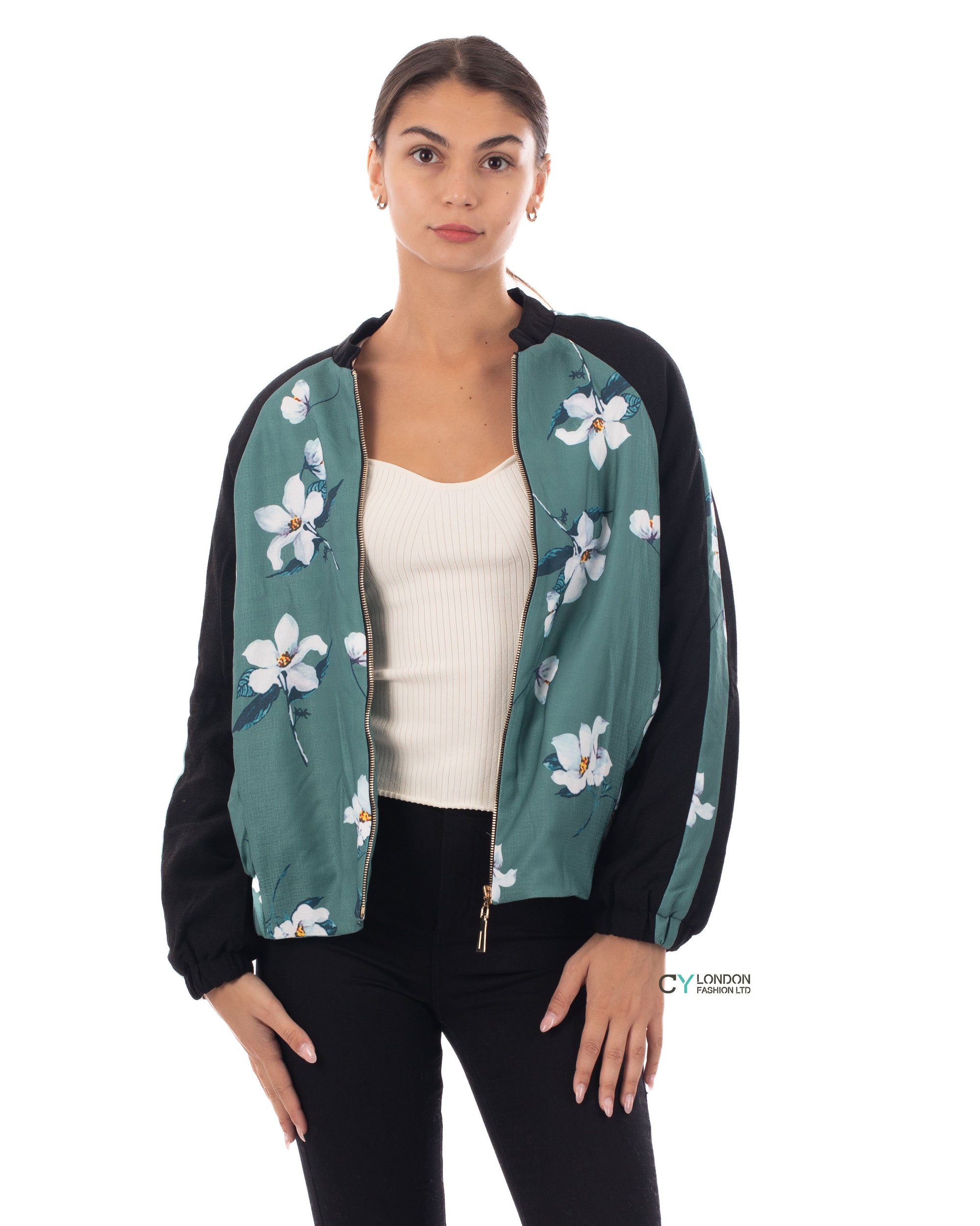 Floral printed quilted Bomber Jacket (Green)