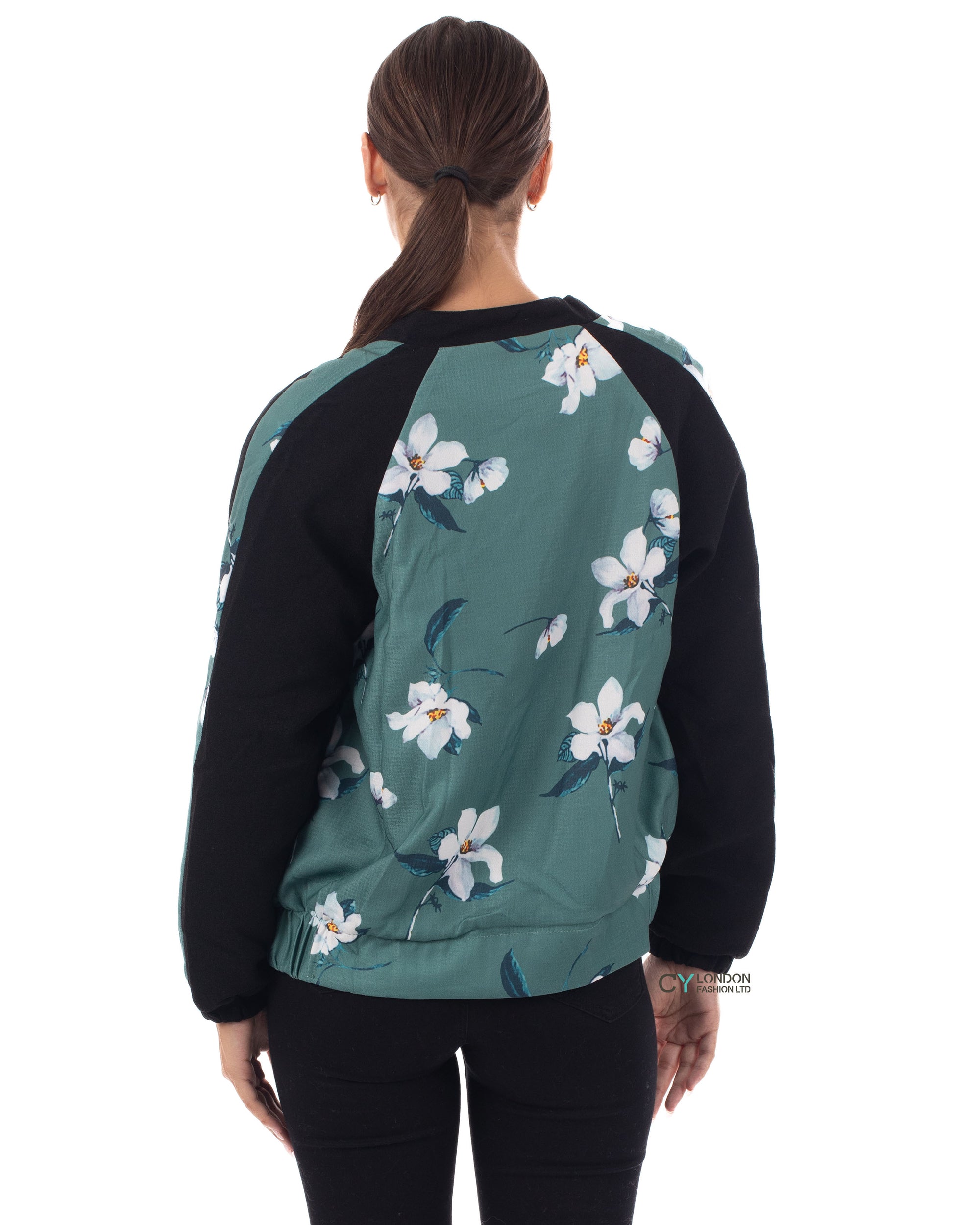 Floral printed quilted Bomber Jacket (Green)