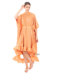 Ruffle Hem Oversized dress with belt in orange