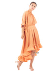 Ruffle Hem Oversized dress with belt in orange