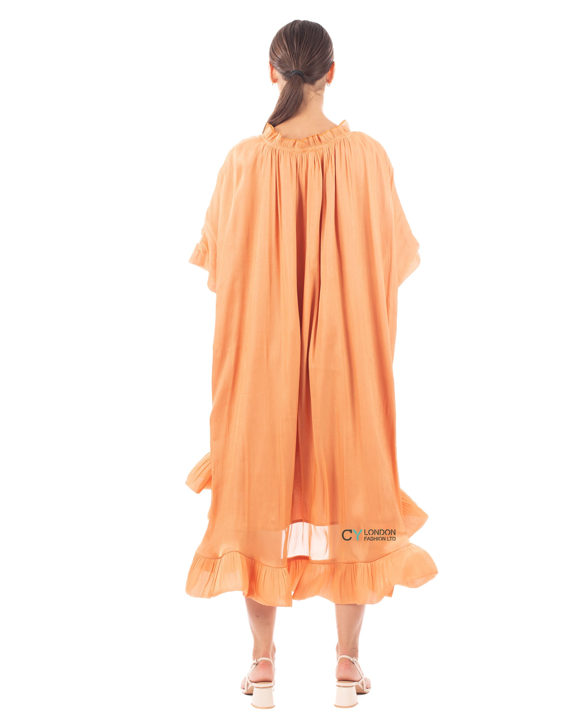 Ruffle Hem Oversized dress with belt in orange