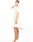 Asymmetry with adjustable ties design cotton blend dress in white