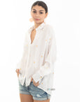 Gold Polka Dots Embroidered Shirt in Soft cotton fabric in White