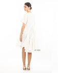 Asymmetry with adjustable ties design cotton blend dress in white