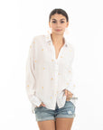 Gold Polka Dots Embroidered Shirt in Soft cotton fabric in White