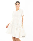 Asymmetry with adjustable ties design cotton blend dress in white