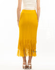 Pleated Midi Skirt with multi fringed tassel hem design in Yellow