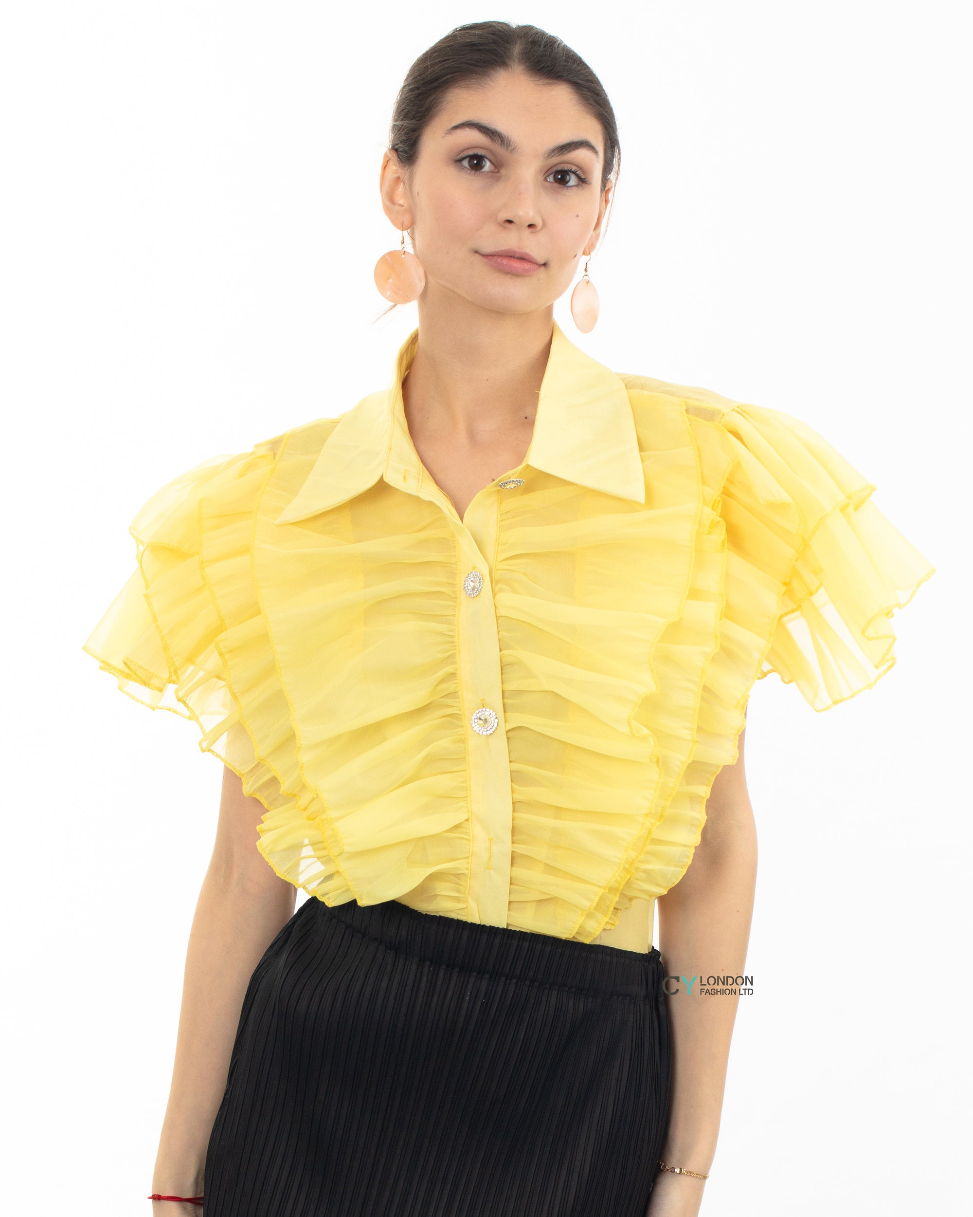 Multi Ruffle Layer design Blouse in Yellow color