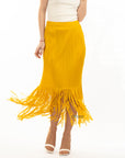 Pleated Midi Skirt with multi fringed tassel hem design in Yellow