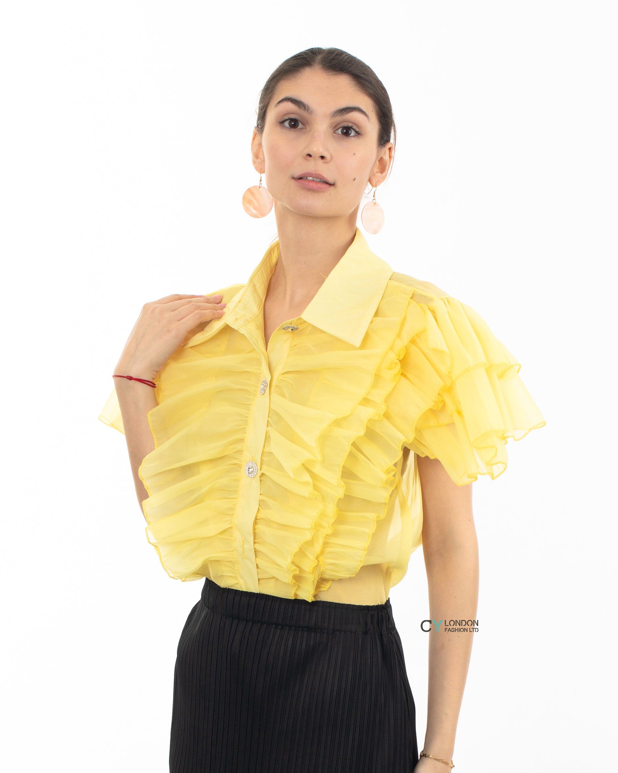 Multi Ruffle Layer design Blouse in Yellow color