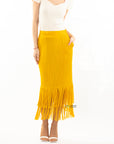 Pleated Midi Skirt with multi fringed tassel hem design in Yellow