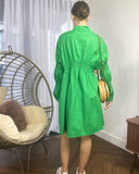 Asymmetry with Elasticated design cotton blend shirt dress in green