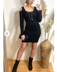 Cold shoulder Sparkle knit bodycon party dress