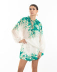 Floral print cotton blend linen shirt and shorts co-ords suits in Green