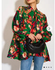 Wild Bloom multi color print oversized shirt with tie up bow design in Green