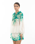 Floral print cotton blend linen shirt and shorts co-ords suits in Green