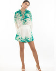 Floral print cotton blend linen shirt and shorts co-ords suits in Green