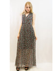 Chiffon Cross Wrap Maxi Dress Heart Print