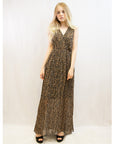 Chiffon Cross Wrap Maxi Dress Brown Leopard