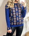 Metallic gold trims Fair isle Print Jumper