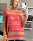 Pink stripe with eyelet lace knitted Jumper