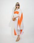 Full pleated Long sleeves vest top and skirts in orange Light grey color