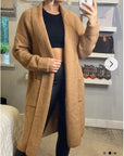 Oversized Boxy rib knit long cardigan with front pocket