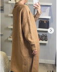 Oversized Boxy rib knit long cardigan with front pocket