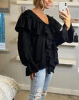 Front Frill detail long sleeves blouse top in black