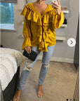 Front Frill detail long sleeves blouse top in mustard yellow