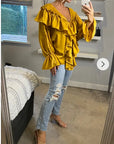 Front Frill detail long sleeves blouse top in mustard yellow