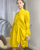 Asymmetry with Elasticated design cotton blend shirt dress in yellow