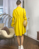 Asymmetry with Elasticated design cotton blend shirt dress in yellow