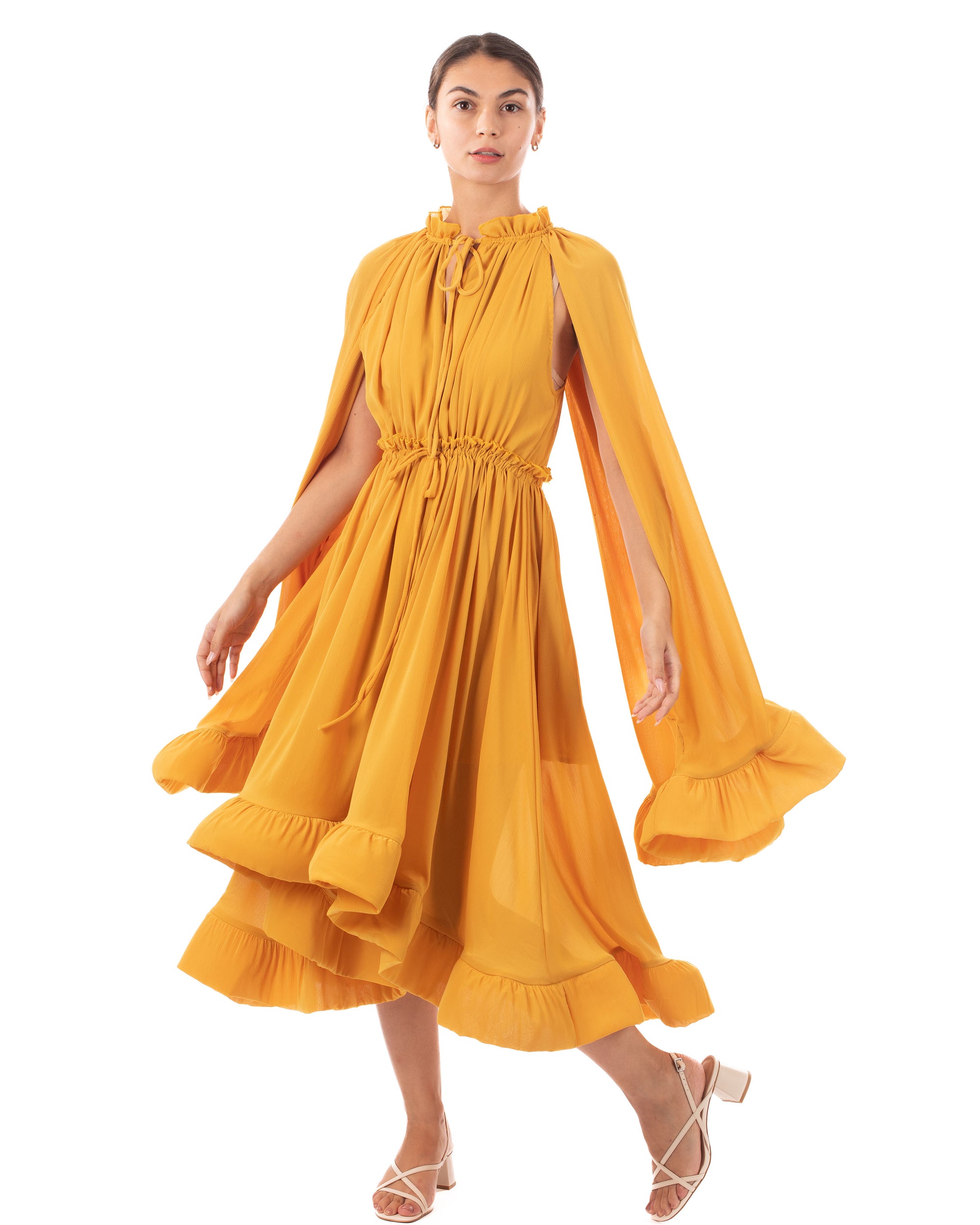 Ruffle Hem and Sleeves Oversized dress in Yellow