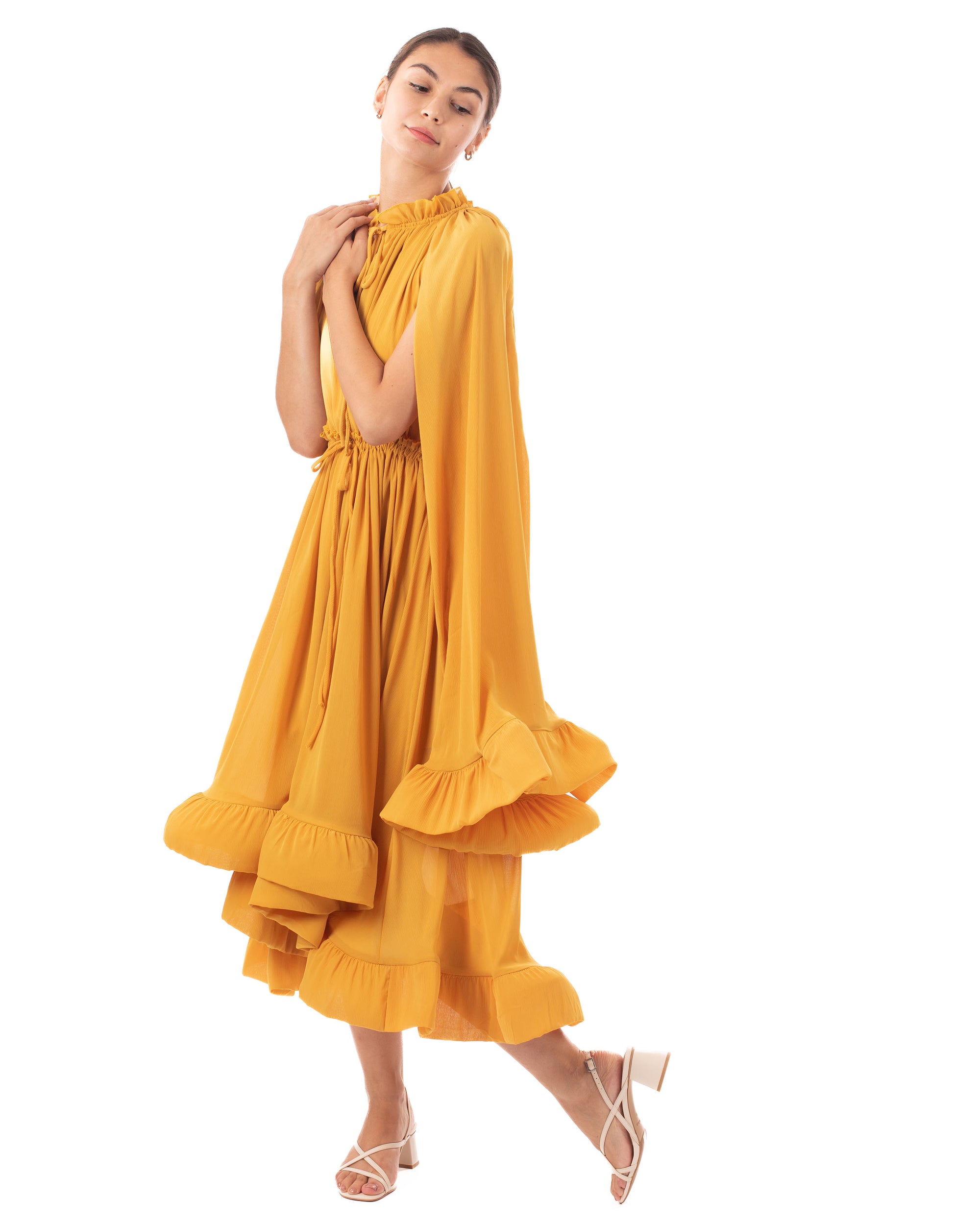 Ruffle Hem and Sleeves Oversized dress in Yellow