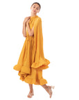 Ruffle Hem and Sleeves Oversized dress in Yellow