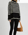 Soft Knit Striped roll-neck design cozy wool-blended jumper in black