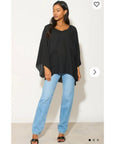 Chiffon Long Sleeves Cape Top (Black)