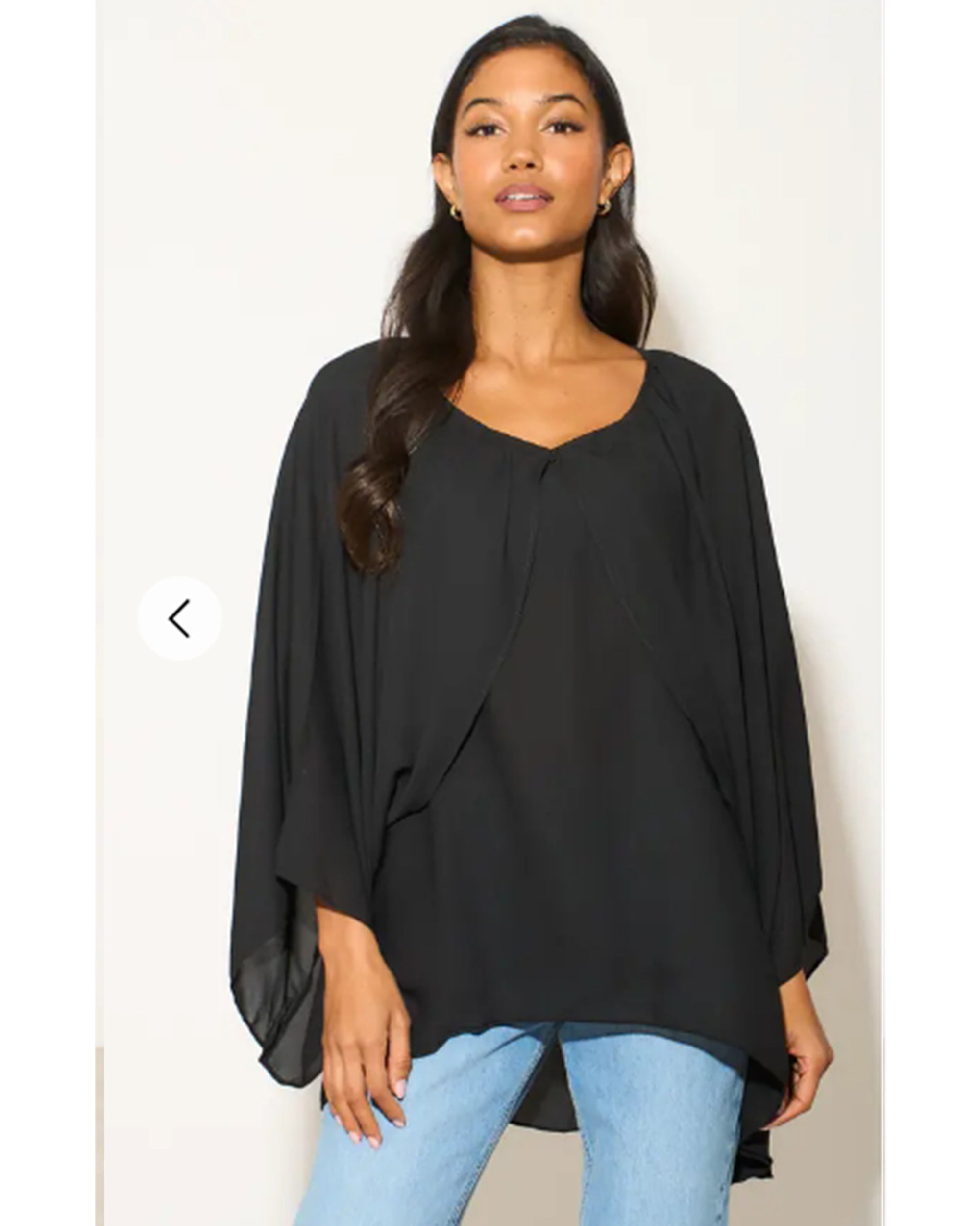 Chiffon Long Sleeves Cape Top (Black)