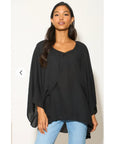 Chiffon Long Sleeves Cape Top (Black)