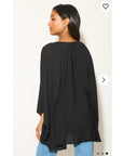 Chiffon Long Sleeves Cape Top (Black)